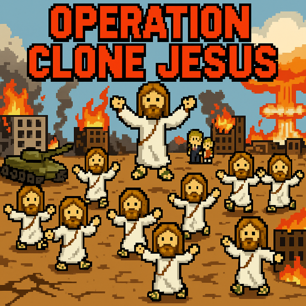 pixel art image of many jesii causing the apocalypse